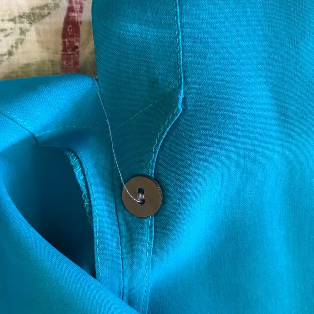 Valerie Stevens Petite Pure Silk Turquoise Blouse - Size PM - Picture 14 of 14